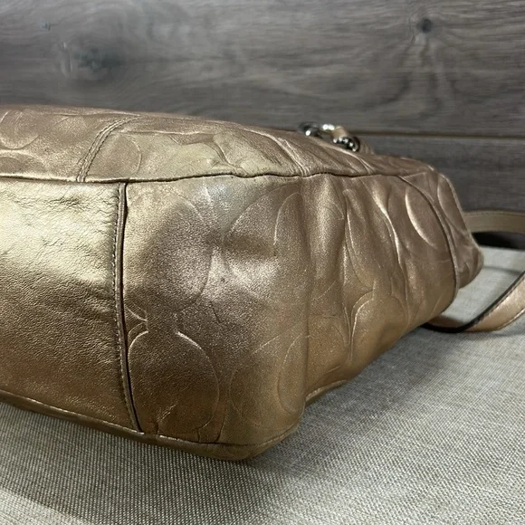 Coach East West F17727 Gallery Embossed Metallic Gold Leather Tote shoulder bag - Picture 7 of 12